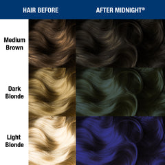 After Midnight® - Classic High Voltage® - Denim blue, dark blue, navy blue, dark teal, green based blue, bleu, blu, semi permanent hair color, hair dye, hair level chart, shade sheet