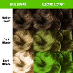 Electric Lizard™ - Amplified™ - Tish & Snooky's Manic Panic, bright green, neon green, lime green, slime green, yellow green, glowing green, UV green, dayglow green, semi permanent hair color, hair dye, hair level chart, shade sheet, beetlejuice