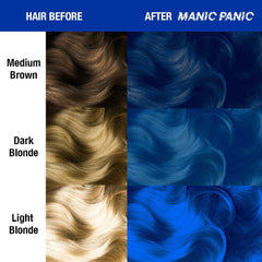 Rockabilly® Blue - Amplified™ - Tish & Snooky's Manic Panic, bright blue, blue, true blue, neon blue, primary blue, cool blue, neutral blue, bleu, blu, strong blue, powerful blue, intense blue, semi permanent hair color, hair dye, hair level chart, shade sheet