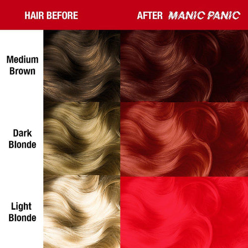 Red Passion™ - Classic High Voltage® - Tish & Snooky's Manic Panic, medium red, strawberry red, red pink, reddish pink, pinkish red, warm red, pink toned red, semi permanent hair color, hair dye, hair level chart, swatch sheet
